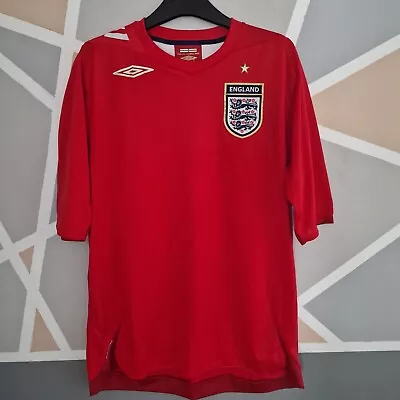 Official England Football Shirt 2006-2008 Away Red Large Umbro National Team  • £19.98