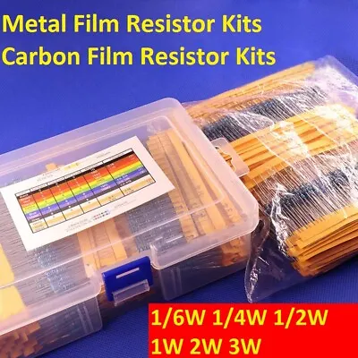 1/6W 1/4W 1/2W 1W 2W 3W Metal Film Resistor/Carbon Film Resistor Assortment Kits • $9.36