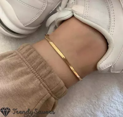 £3.99 • Buy 1x Adjustable Gold Plated Flat Snake Chain Dainty Ankle Bracelets Beach Anklets