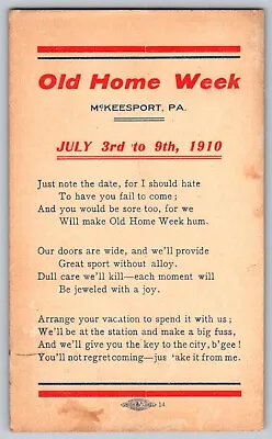 McKeesport Pennsylvania PA - Old Home Week - Poem - Vintage Postcard - Posted • $12.74