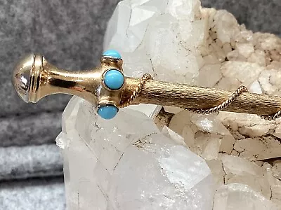 Goldtone Glass Turquoise Cabochon Sword Brooch Pin Vintage Unsigned • $35