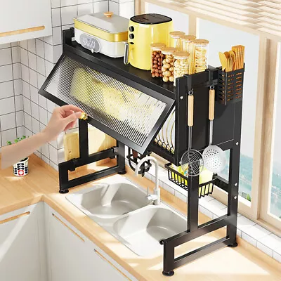 2 Tier Dish Drying Rack Over Sink Kitchen Drainer With Cutlery Holder Drip Tray • $95