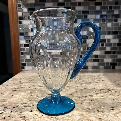 Morgantown 54 Oz. Two-tone Peacock Blue  Shannon Art Glass Pitcher / Jug   RARE • $135