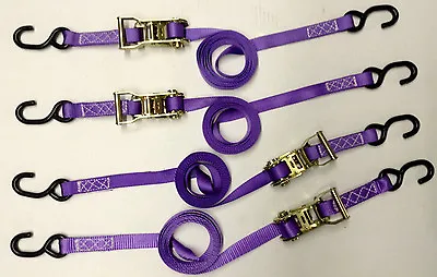 4pc Ratcheting Tie-Down Straps 1  X 10' With S-Hooks For ATV Motorcycle Purple • $51.83