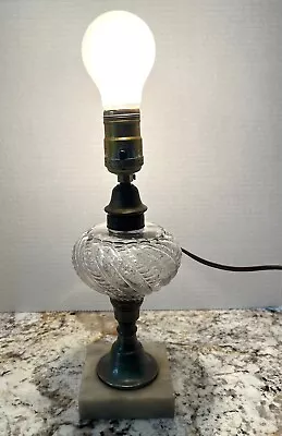 Antique Marble Base Victorian Brass Clear Glass Converted To Electric Oil Lamp • $38