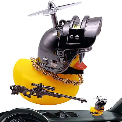 Rubber Duck Toy Car Ornaments Yellow Duck Dashboard Decorations With Helmet • £8.69