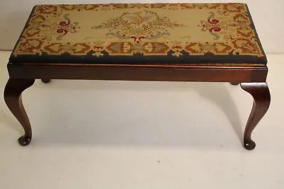 Antique Queen Anne Mahogany Piano Window Bench Original Needlepoint 19th C. • $920