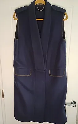  Jaeger Vintage Wool Longline Waistcoat/gilet/sleeveless Jacket SmallNavy Blue  • £21.99