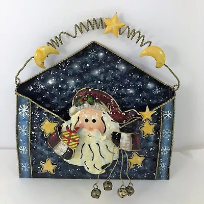 Moon And Stars /Santa Metal Christmas Card Holder VTG 11x11 Envelope Shape 3-D • $15