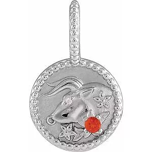 Sterling Silver Mexican Fire Opal & .0025 CTW Diamond Taurus Pendant For Women • $147.60