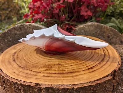 Vintage Red / White Conch Shell Bowl Art Glass 24cm. Murano? Jozephina Kronso? • £17.50