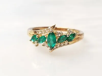 Kohl's 14k Gold Over Silver Lab-Created Emerald & White Sapphire Marquise Ring 7 • $22