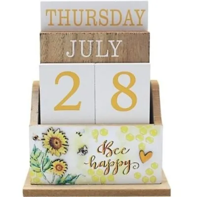 £14.98 • Buy Wooden Perpetual Calendar Desktop Eternal Calendar Blocks - Bee Happy