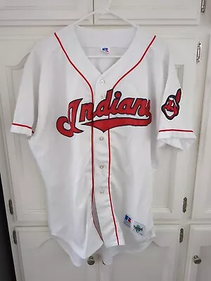 Vintage Russell Diamond MLB Cleveland Indians Jersey Sz 48 White USA Sewn Blank • $45