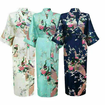 $5.81 • Buy New Bride Long Women Summer Kimono Robe Satin Silk Night Dressing Gown AU