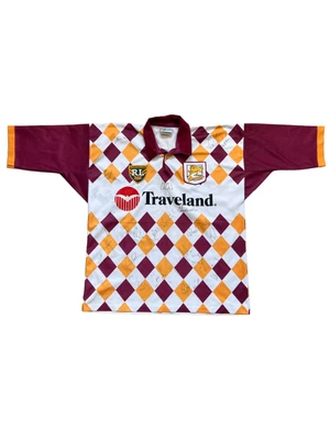 $200 • Buy Signed Vintage 1995 ARL Brisbane Broncos Rugby League Jersey Traveland Diamonds￼