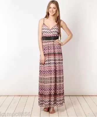 £28 • Buy  Butterfly By Matthew Williamson Heart Aztec Black Beaded Waist Maxi Dress 12