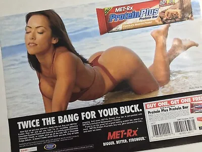 Vintage 2004 MET-Rx Protein Bar Poster/Print Ad - Sexy Woman At Beach Sand FHM10 • $23.50