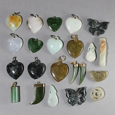 $1.25 • Buy 22Pc Vintage Chinese Carved Jade Pendants Group Lot #8