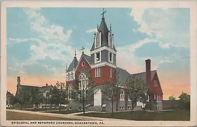 Postcard Episcopal And Reformed Churches Quakertown PA 1932 • $20