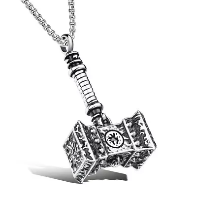 Thor Hammer Pendant Silver Stainless Steel Retro Chain Necklace For Men Women UK • £3.99