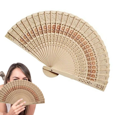 £1.58 • Buy Bamboo Wooden Folding Hand Held Fan Flower Curved Holiday Wedding Party Favors ~