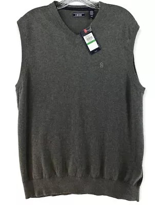 Izod New Mens Large Gray Heather Carbon Sweater Vest V Neck • $12.49