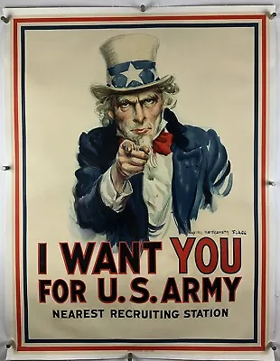 I WANT YOU FOR US ARMY Linen Orig War Poster WW1 30x40 Read Description Flagg • $7500