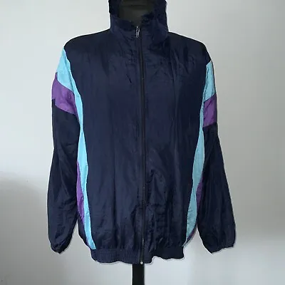 Vintage Shellsuit Tracky Top Size XXL Navy Light Blue & Purple • £19.99