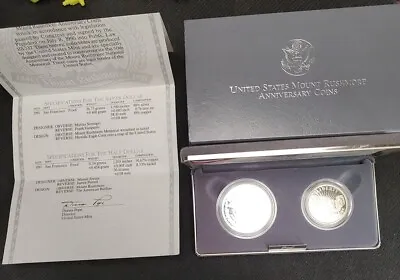 1991 U.S. Mint Mount Rushmore Anniversary Two (2) Coin Proof Set W/ Box & COA • $34.80