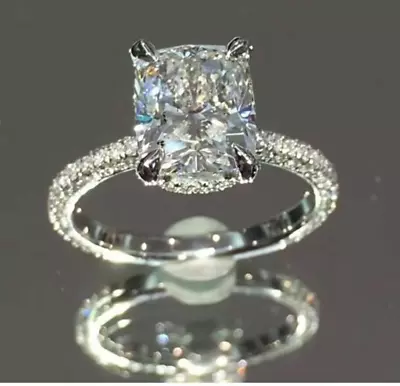 3 Ct Cushion Cut Moissanite Solitaire Engagement Ring Solid 14K White Gold • $251.10