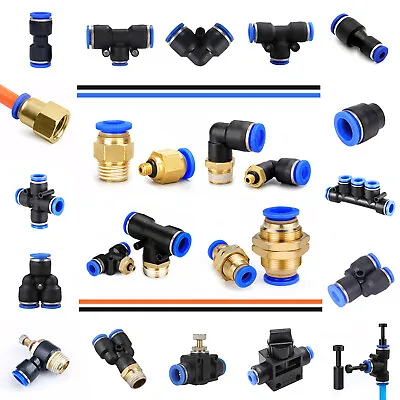 Pneumatic Push In Fittings Connectors Air Water Hose Tube Quick Release Joiner • £1.67