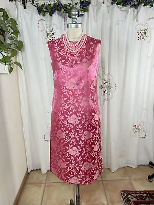 Vtg 60s Cavanaghs Pink Brocade Shift Dress Sleeveless Cocktail Wedding Guest 4/6 • $79