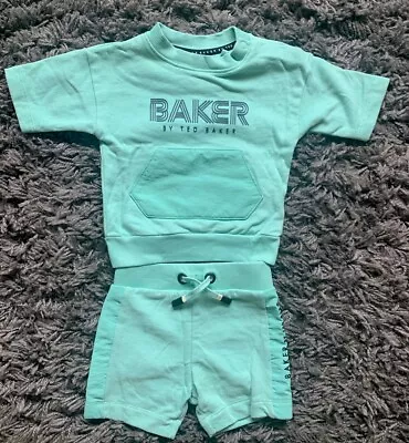 Ted Baker Baby Boy Cute Green Short And Swestshirt Set 3-6 Months Immaculate • £5.99