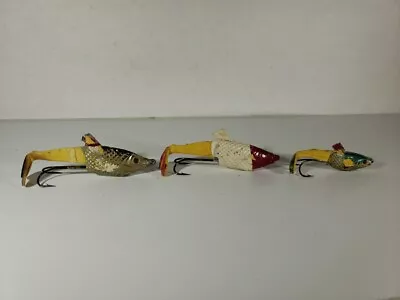 3 Rubber Vintage Fishing Lures Vivif  Made In France About 2  & 3  • $12.99