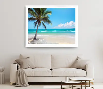 $24.90 • Buy Plam Tree Print, Sea Shore Wall Art, Sea Waves Framed Beach Wall Art, Coastal