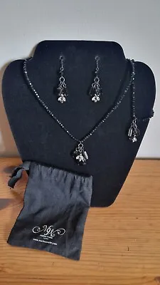 Martine Wester Black Swarovski Crystal Necklace Bracelet And Drop Earrings Set • £23
