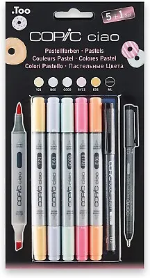 Copic Ciao 5+1 Pastels Set Twin Tipped Markers Plus 0.3 Fineliner For Manga Art • £13.70