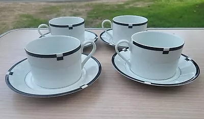 Set Of 4 Vintage Mikasa Midnight  Black White Tea Coffee Cups And Saucers • $13.74