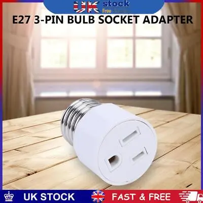 E27 Base To US Plug Light Fixture Bulb Base 3 Hole Lamp Socket Adapter Converter • £5.49