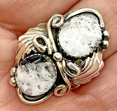 Navajo White Buffalo Turquoise Ring Sz7.5 Sterling By G Smith  15.2g Thunderbird • $143.50