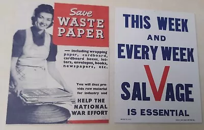 2x Wartime Home Front Posters: Salvage Essential Save Waste Paper War Munitions • £8.99