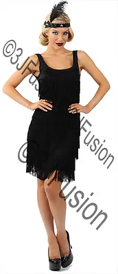 Adult Ladies Black Flapper Costume Roaring 20's Charleston Gatsby Fancy Dress FD • £12