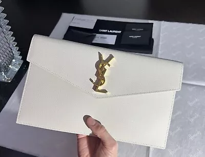 SAINT LAURENT Uptown  Grain De Poudre Leather Pouch Clutch Bag RRP £460 NEW! • £385