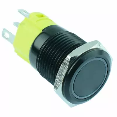 White LED On-(On) Momentary 16mm Black Vandal Resistant Push Switch SPST • £6.59