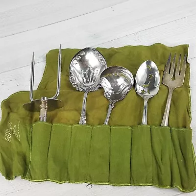 Vtg Silver Plate & Stainless 5pc Set Meat Fork R Wallace Ladle JD Taylor Spoon • $19.99