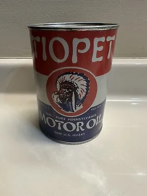 $25 • Buy TIOPET 100% PURE PA INDIAN 1QT  TIN MOTOR OIL CAN Reproduction Wrap