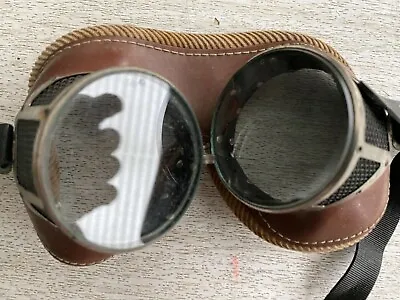 Vintage Motorcycle Safety Glasses Steampunk Goggles Leather • $125