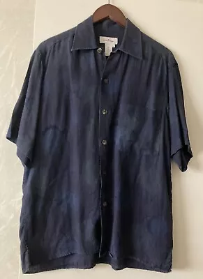 Men Ermenegildo Zegna Dark Blue Camouflage Short Sleeve Casual Linen Shirt Small • $49