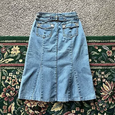 Vintage 90s Y2k Denim Maxi Skirt Size 8 Blue Light Wash Long Flare Grunge Cargo • $35